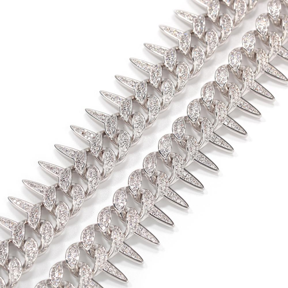 19mm White Gold Thorns Miami Cuban Bracelet - Different Drips
