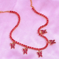 Thumbnail for Women's Fire Red Butterfly Necklace - Different Drips