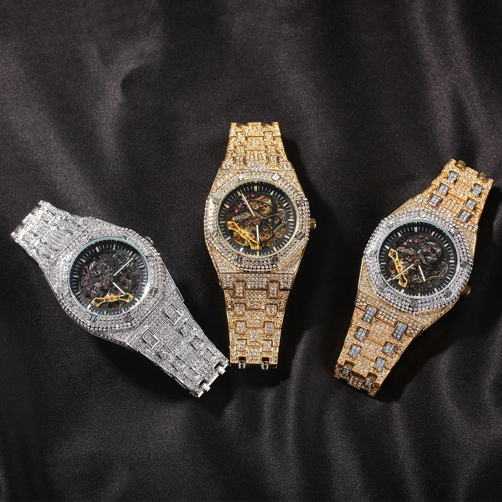 Iced Mechanical Octagonal Shaped Watch - Different Drips