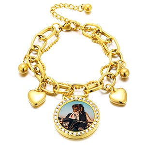 Yellow Gold Heart Photo Bangle - Different Drips