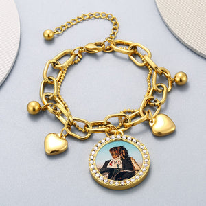 Yellow Gold Heart Photo Bangle - Different Drips