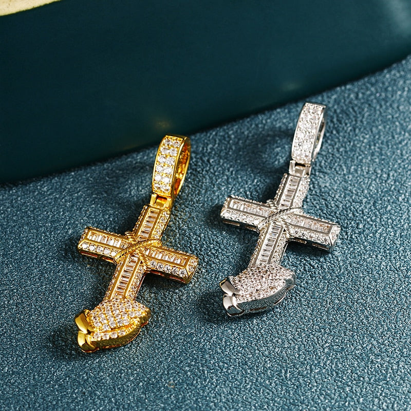 Baguette Prayer Hand Cross Pendants - Different Drips