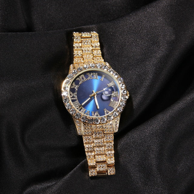 Iced Roman Numeral Colored Dial Watch - Different Drips