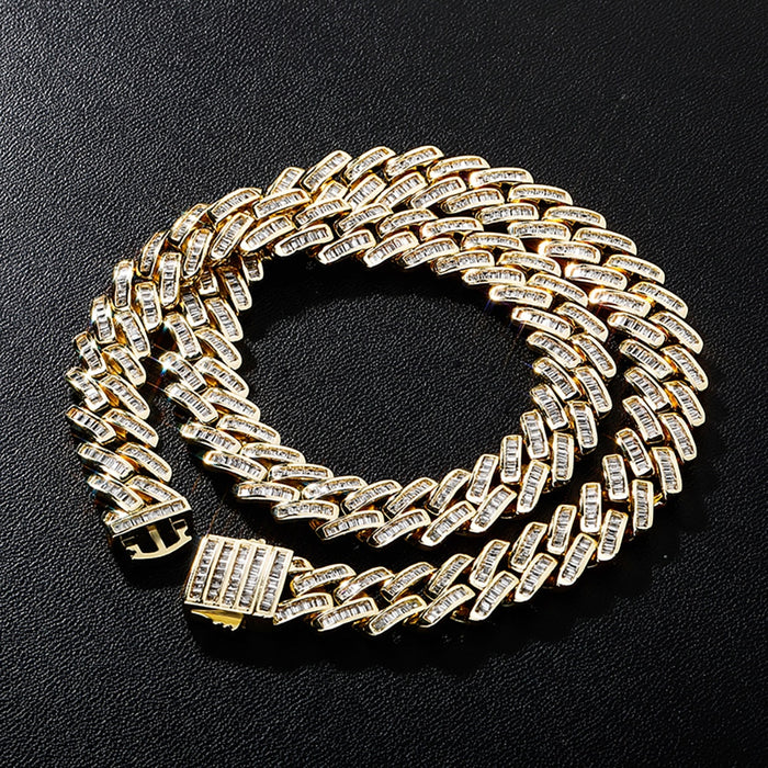 12mm Baguette Prong Cuban Link Chain - Different Drips