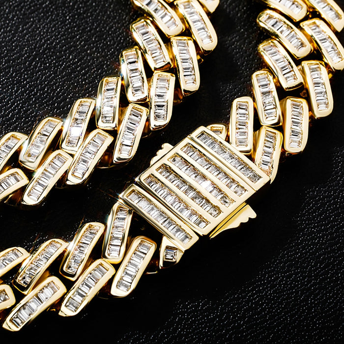 12mm Baguette Prong Cuban Link Chain - Different Drips