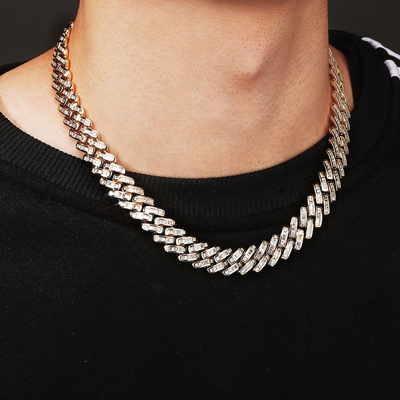 12mm Baguette Prong Cuban Link Chain - Different Drips