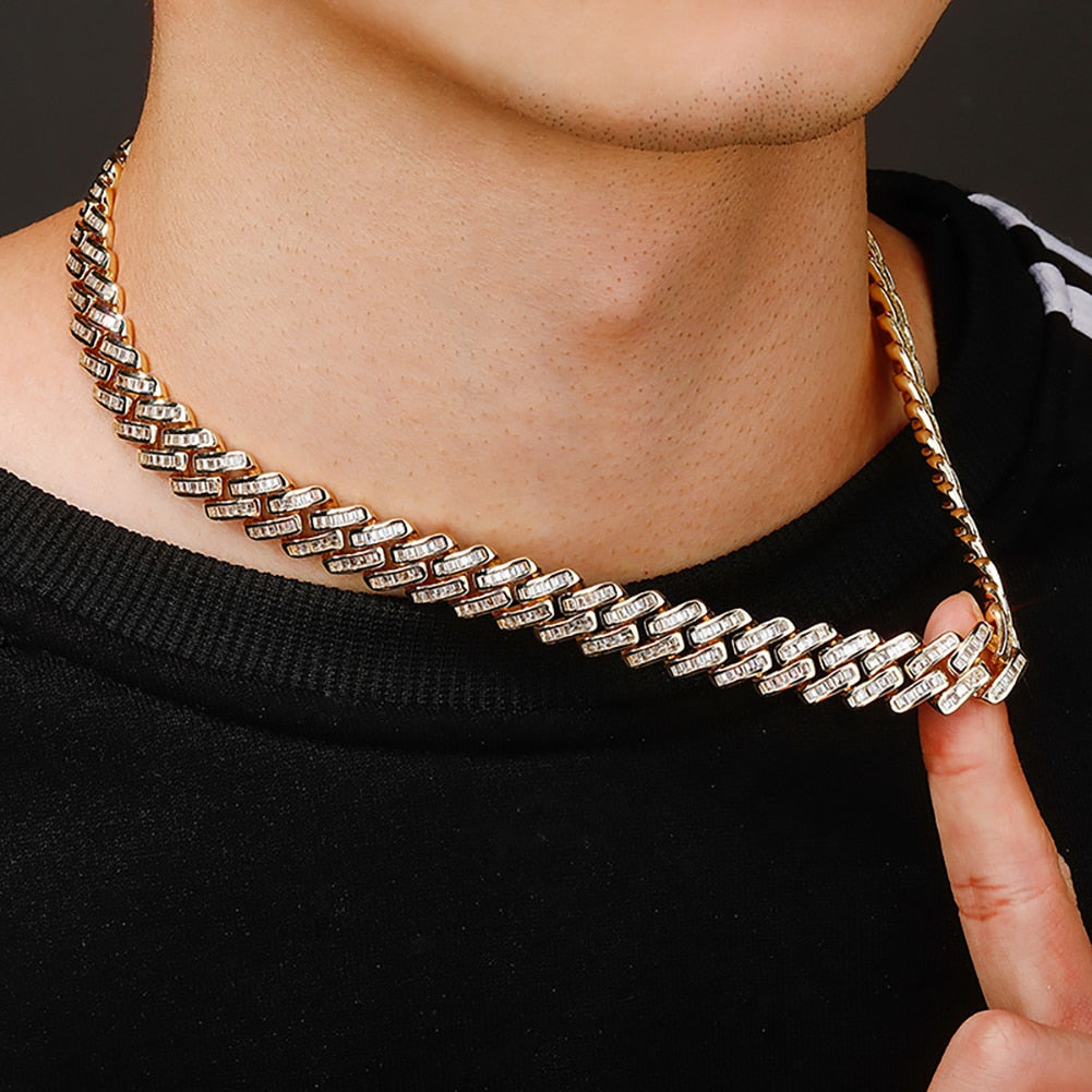 12mm Baguette Prong Cuban Link Chain - Different Drips