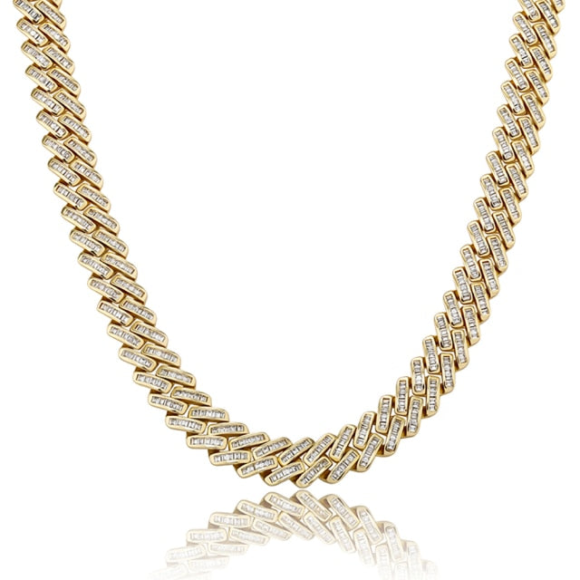 12mm Baguette Prong Cuban Link Chain - Different Drips