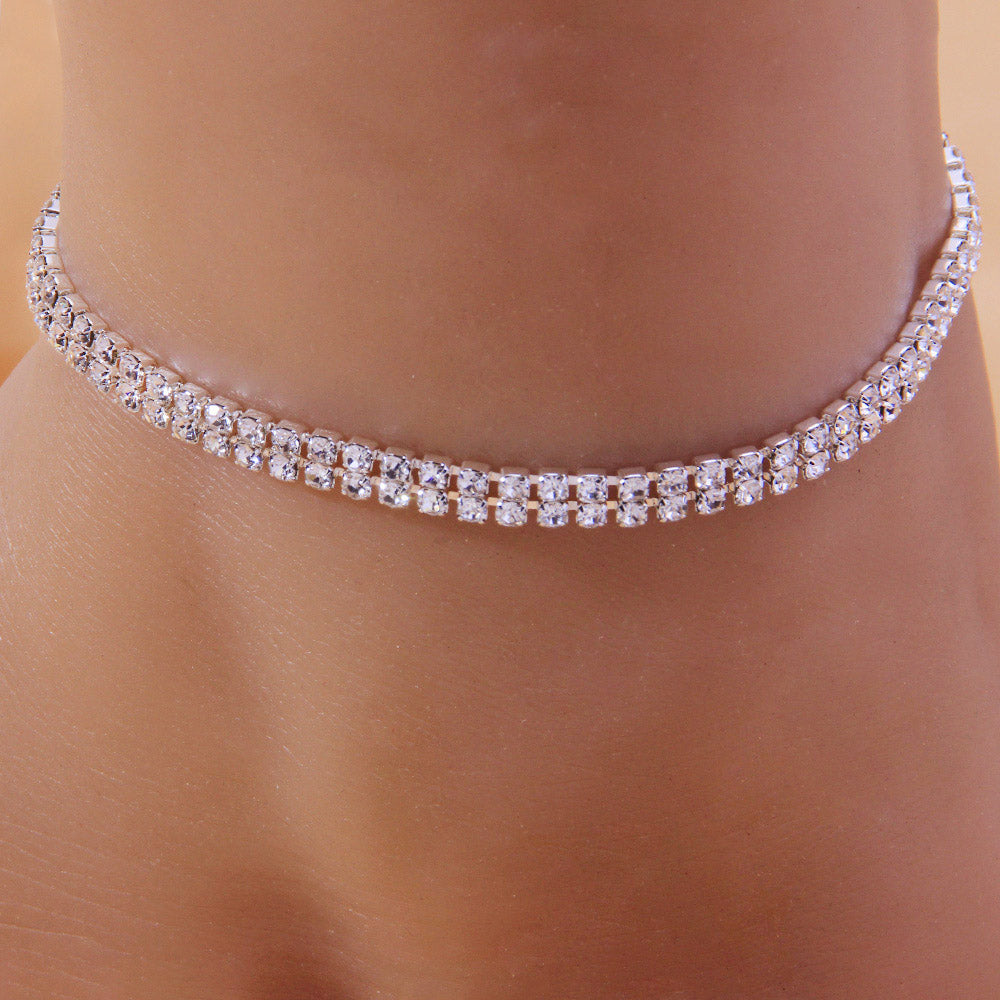 Double Row Tennis Anklet in White Gold - Different Drips