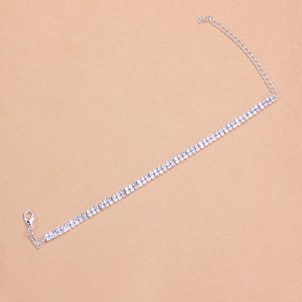 Double Row Tennis Anklet in White Gold - Different Drips