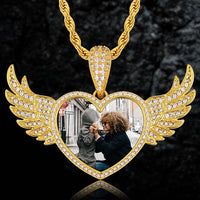 Thumbnail for Custom Angel Wings Heart Photo Pendant - Different Drips