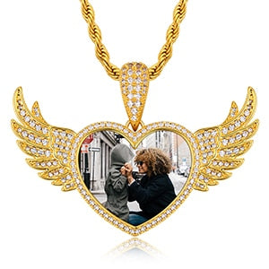 Custom Angel Wings Heart Photo Pendant - Different Drips
