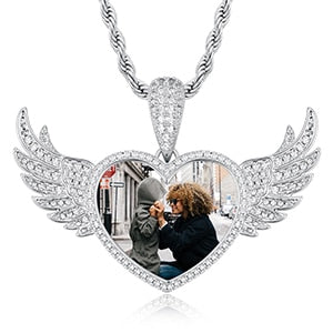 Custom Angel Wings Heart Photo Pendant - Different Drips