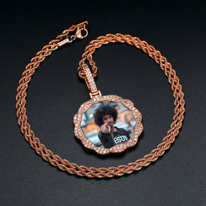 Custom Round Lace Photo Pendant - Different Drips