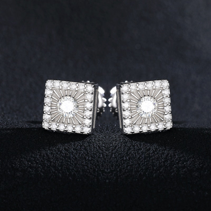 925 Sterling Silver Moissanite Square Stud Earrings - Different Drips