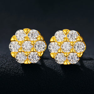 925 Sterling Silver Moissanite Round Flower Pattern Earrings - Different Drips