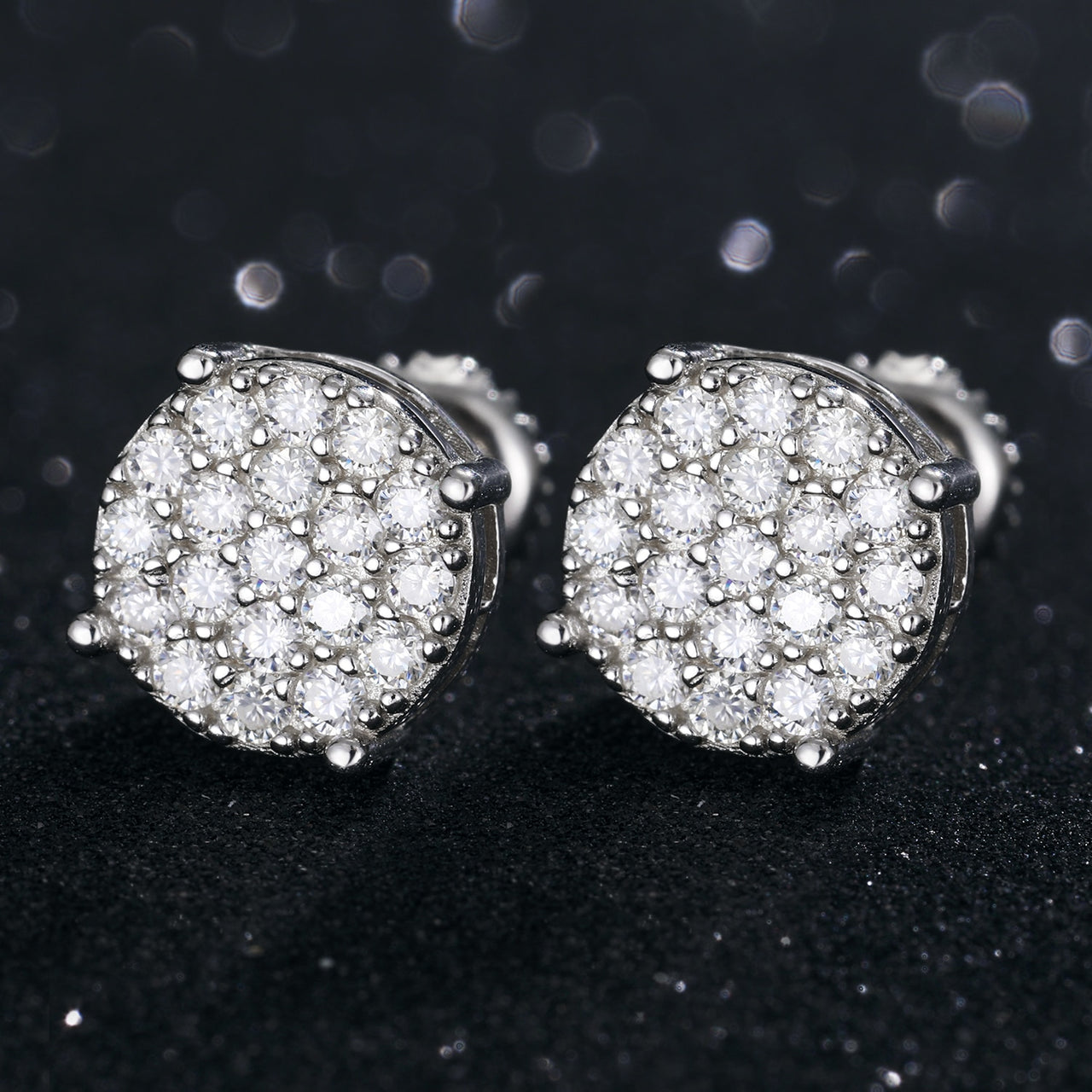 925 Sterling Silver Moissanite 3 Row Round Stud Earrings - Different Drips