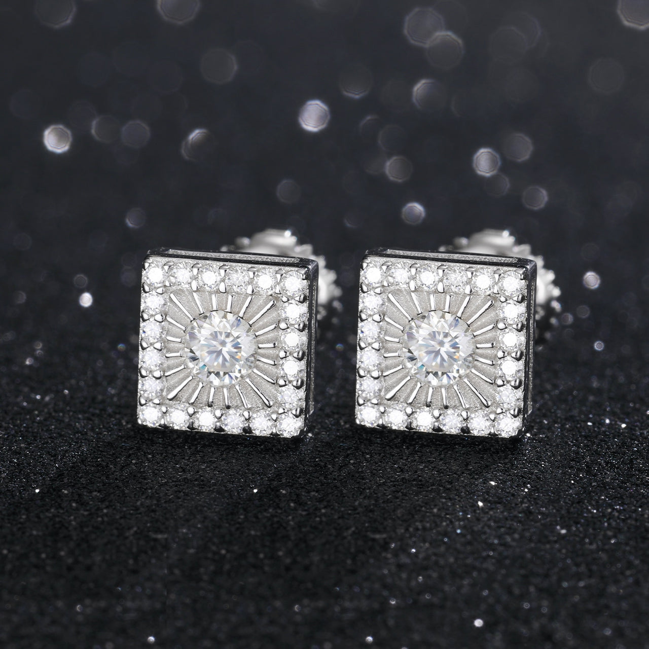925 Sterling Silver Moissanite Square Stud Earrings - Different Drips