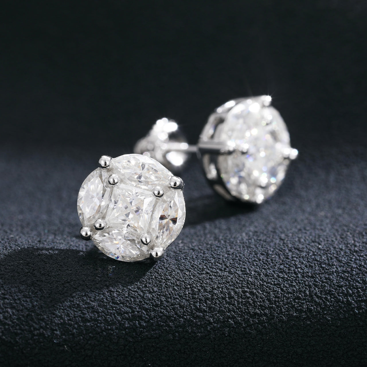 925 Sterling Silver Moissanite Round Baguette Earrings - Different Drips
