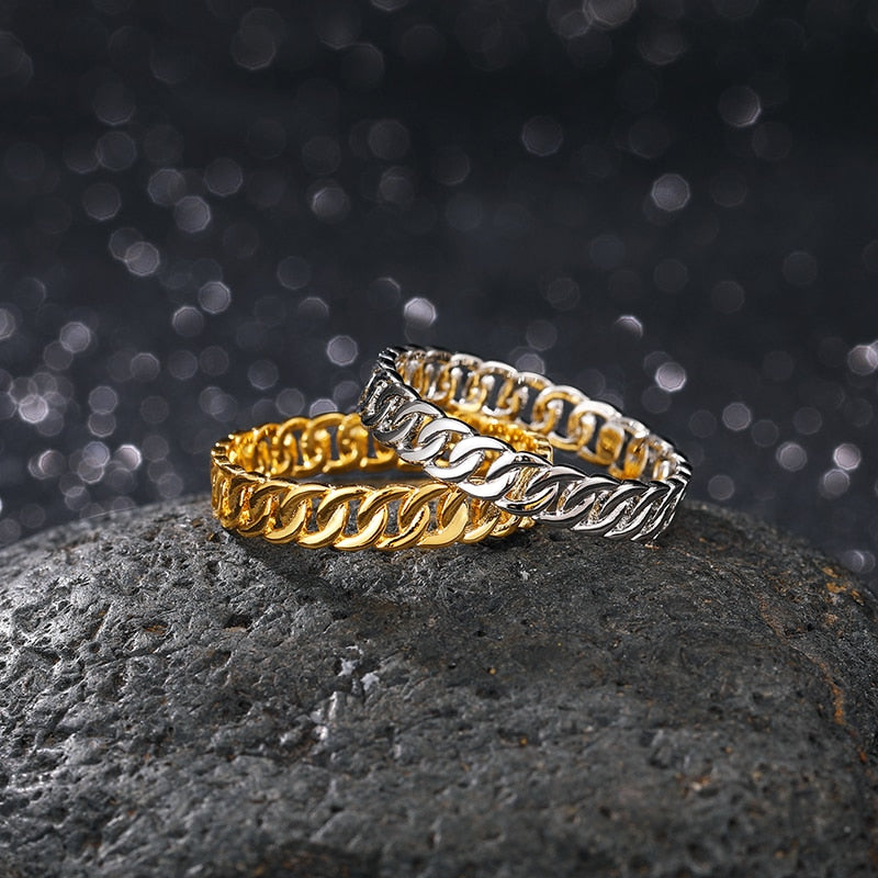 Gold Diamond Large Cuban Link Ring - Monisha Melwani Jewelry