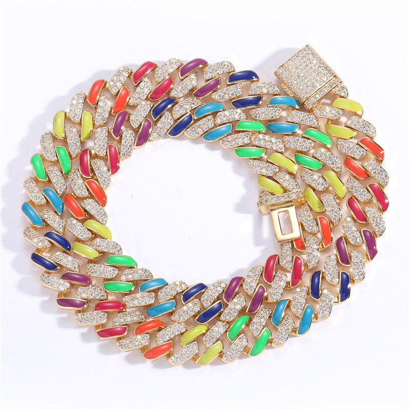 12mm Multicolor Prong Cuban Chain - Different Drips