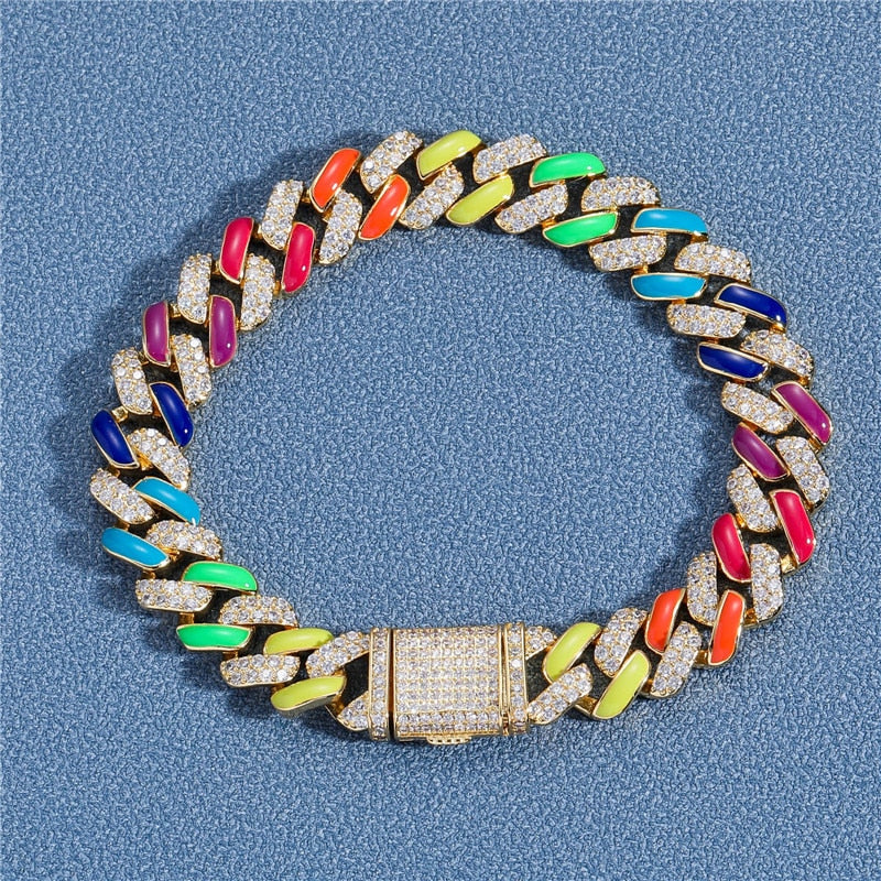 12mm Multicolor Prong Cuban Chain - Different Drips