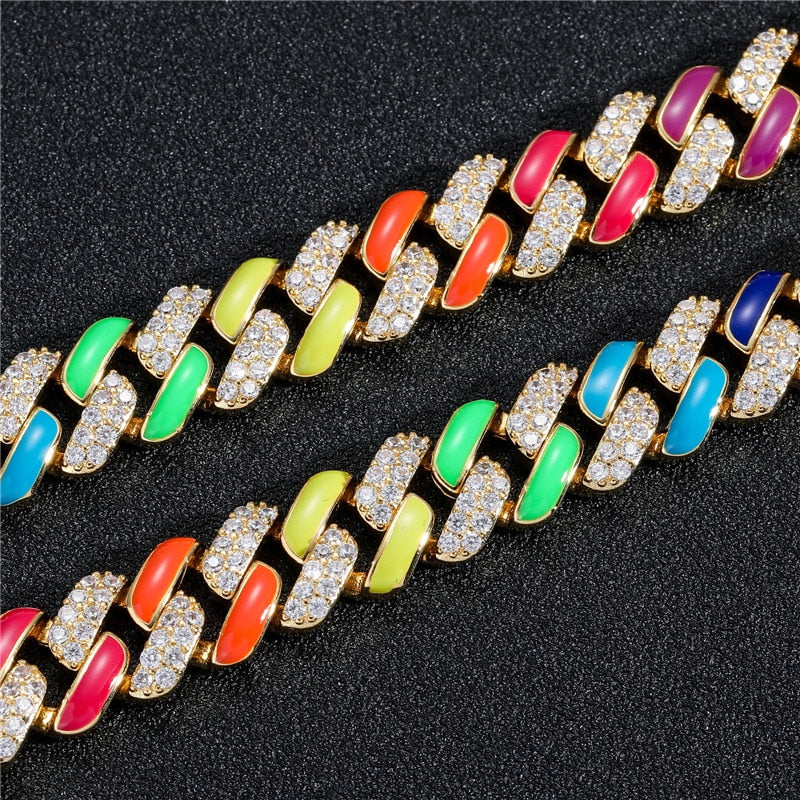 12mm Multicolor Prong Cuban Chain - Different Drips