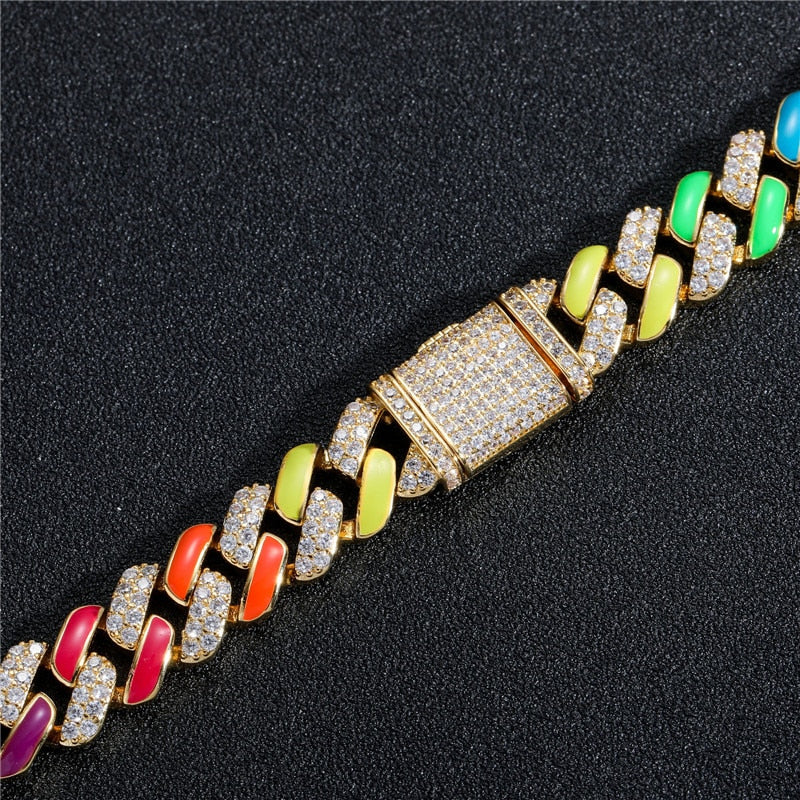 12mm Multicolor Prong Cuban Chain - Different Drips