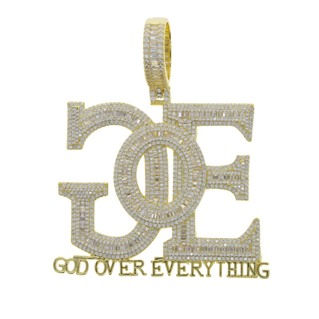 14K shops Bi-Color Gold Finish God Over Everything Pendant + Free Chain