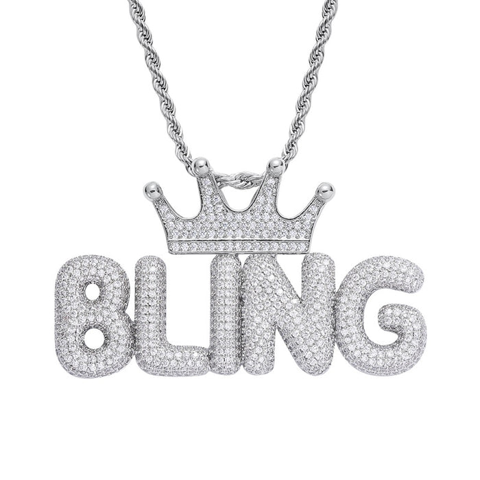 Crowned Bubble Font Custom Letter Pendant - Different Drips