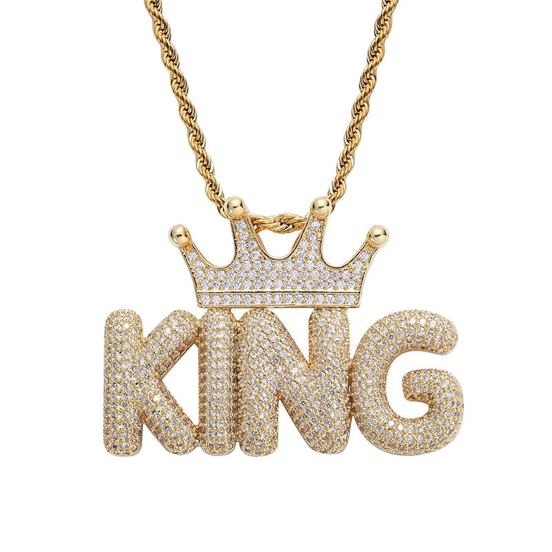 Crowned Bubble Font Custom Letter Pendant - Different Drips