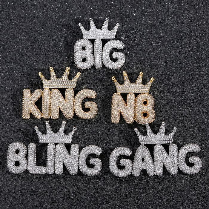 Crowned Bubble Font Custom Letter Pendant - Different Drips