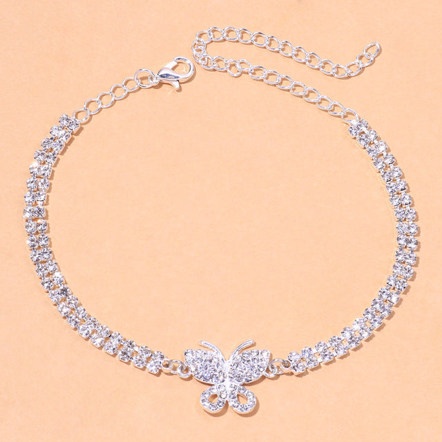 Double Row Tennis Butterfly Anklet - Different Drips