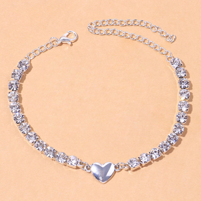 Round Cut Heart Tennis Anklet - Different Drips