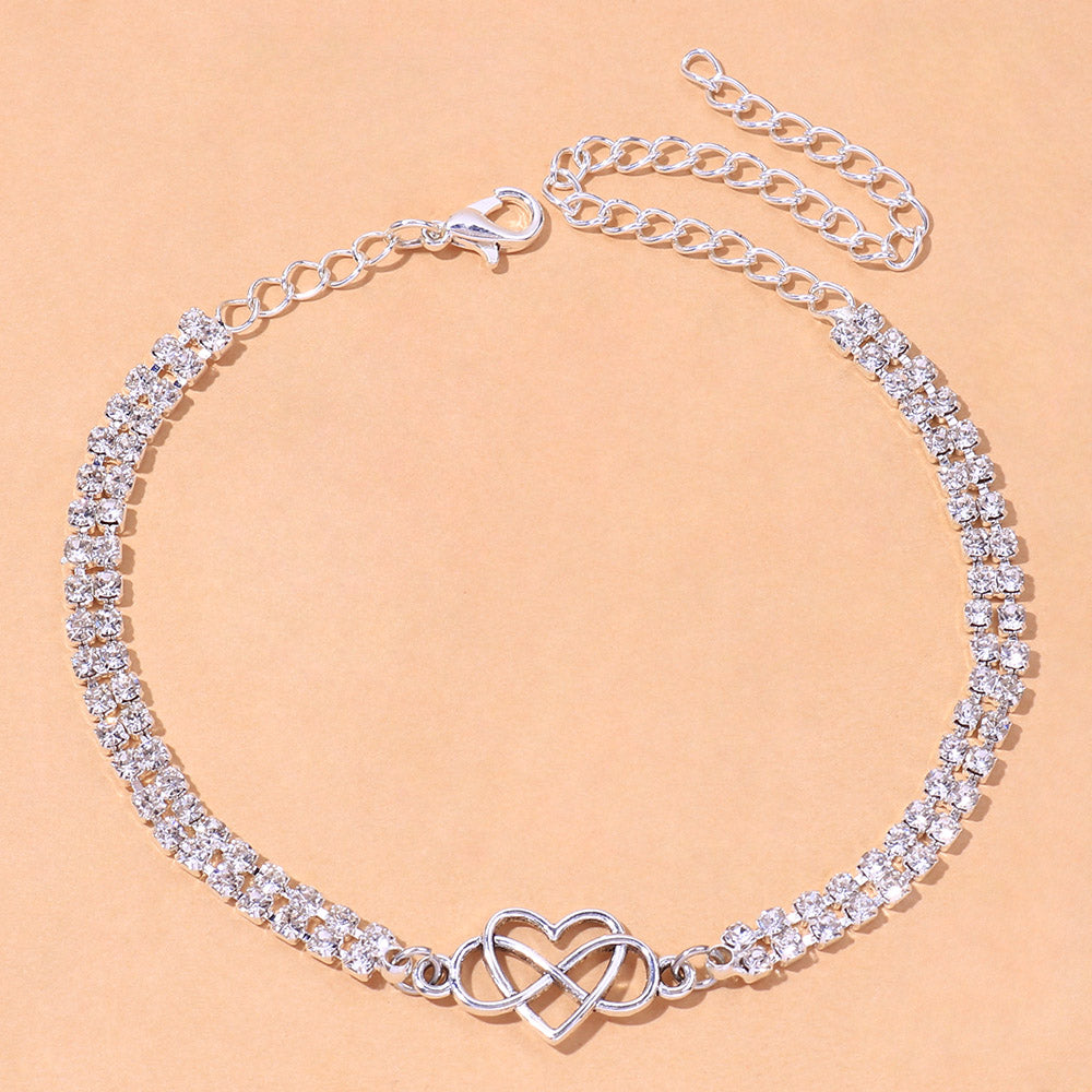 Double Row Infinity Heart Tennis Anklet - Different Drips