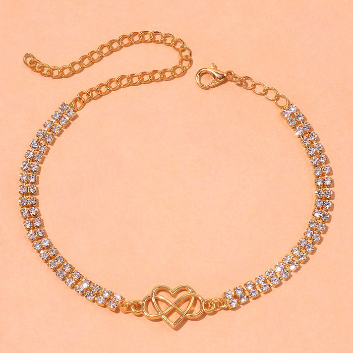 Double Row Infinity Heart Tennis Anklet - Different Drips