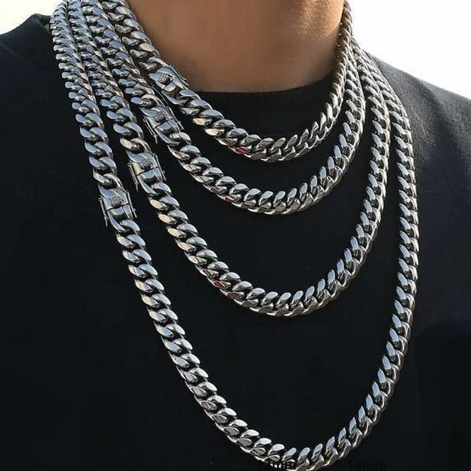 White Gold 6-10mm Miami Cuban Necklace - Different Drips