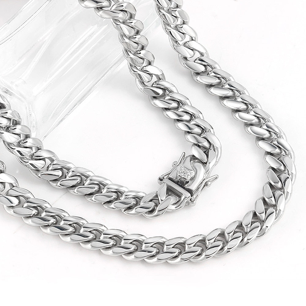 White Gold 6-10mm Miami Cuban Necklace - Different Drips