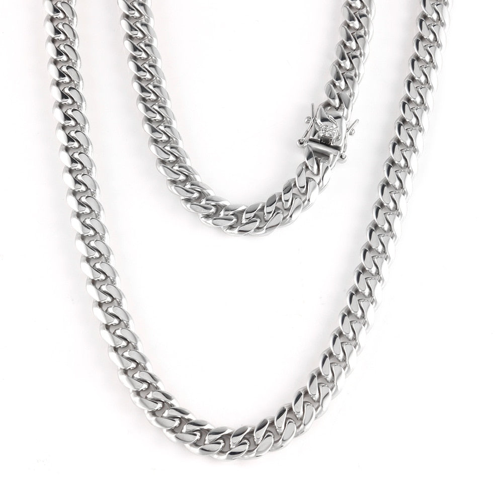 White Gold 6-10mm Miami Cuban Necklace - Different Drips