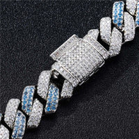 Thumbnail for 12mm Blue & White Gold Cuban Prong Chain - Different Drips