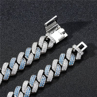 Thumbnail for 12mm Blue & White Gold Cuban Prong Chain - Different Drips