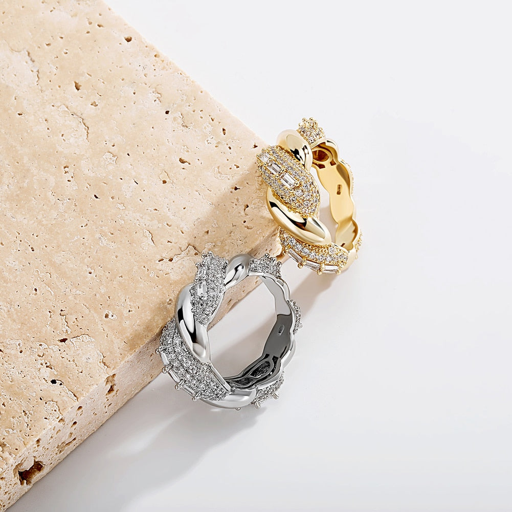 Iced Half Baguette Twist Ring - Different Drips