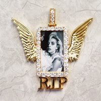 Thumbnail for Custom RIP Angel Wing Rectangle Photo Pendant - Different Drips