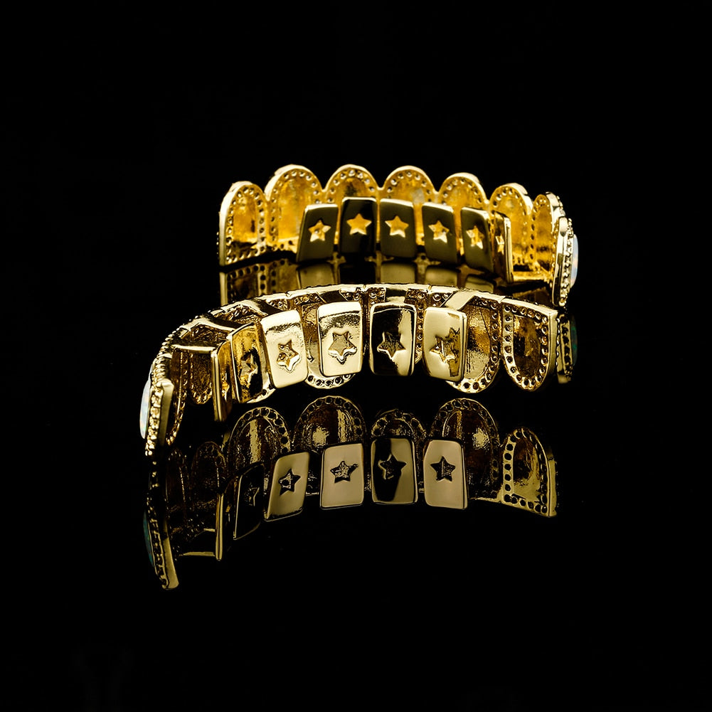 Iced Opal Gem Grillz Yellow Gold - Different Drips