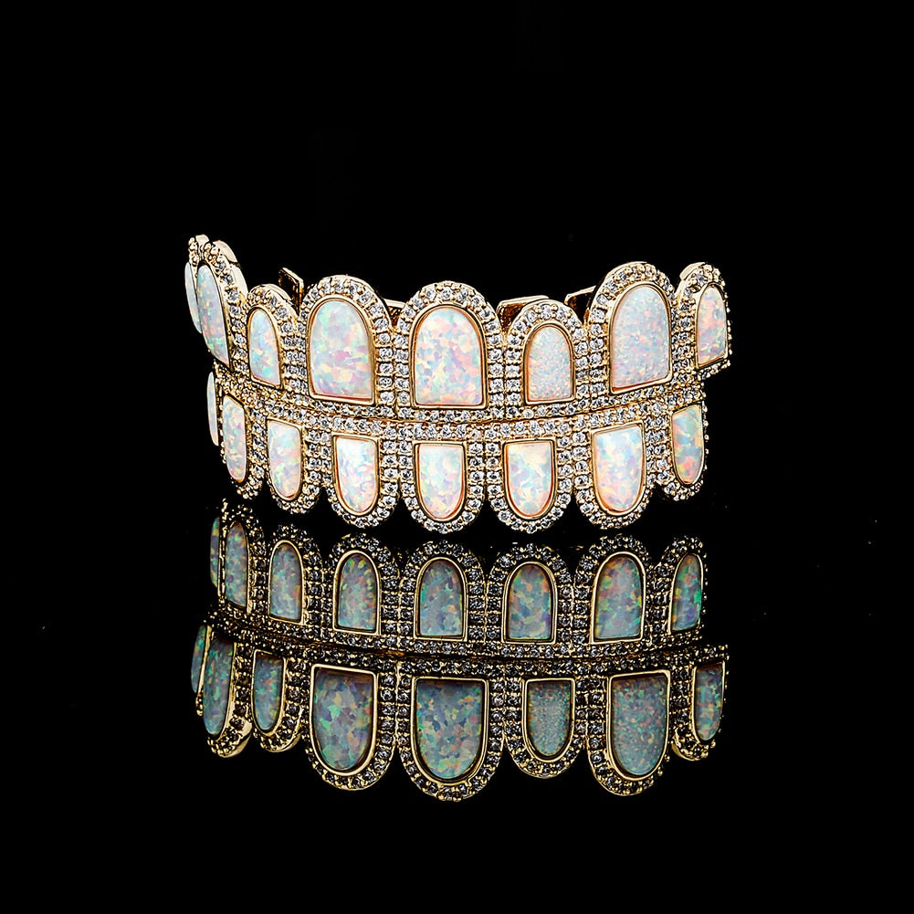 Iced Opal Gem Grillz Yellow Gold - Different Drips