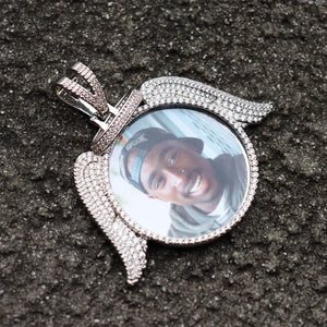 Custom Halo Winged Round Photo Pendant - Different Drips