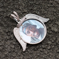 Thumbnail for Custom Halo Winged Round Photo Pendant - Different Drips