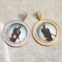 Thumbnail for Custom Double Row Baguette Round Photo Pendant - Different Drips
