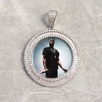 Thumbnail for Custom Double Row Baguette Round Photo Pendant - Different Drips