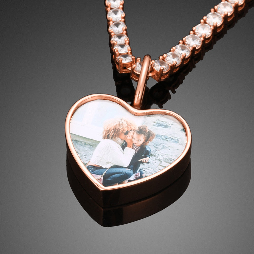 Thick Custom Heart Photo Pendant - Different Drips